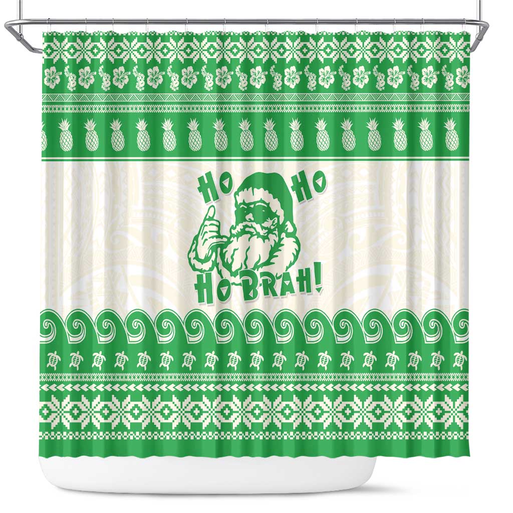 Green Mele Kalikimaka Hawaii Shower Curtain Funny Ho Ho Ho Santa Shaka - Polynesian Pride