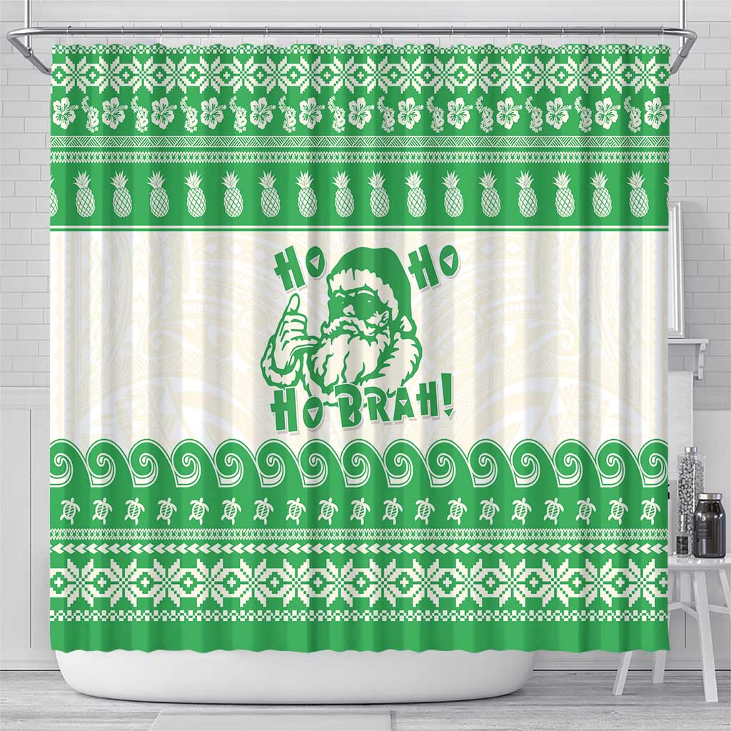 Green Mele Kalikimaka Hawaii Shower Curtain Funny Ho Ho Ho Santa Shaka - Polynesian Pride