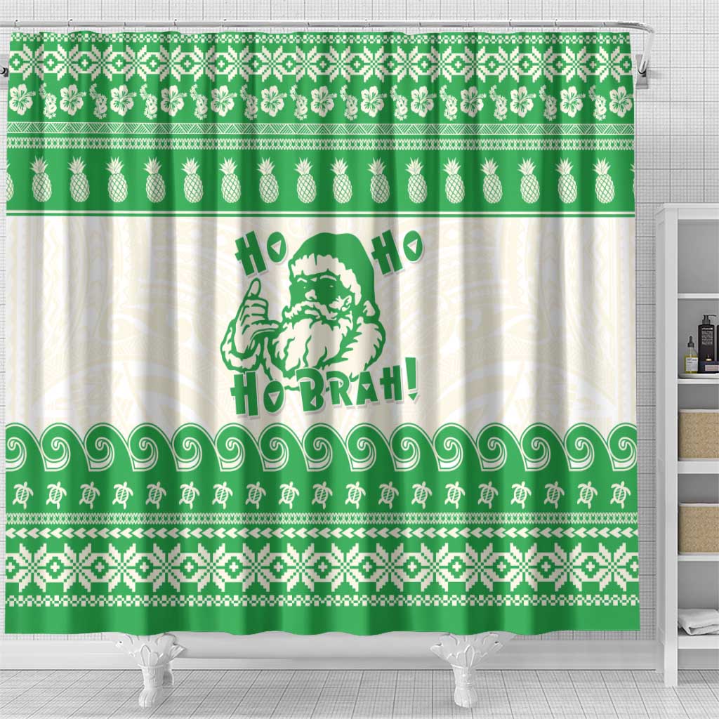 Green Mele Kalikimaka Hawaii Shower Curtain Funny Ho Ho Ho Santa Shaka - Polynesian Pride