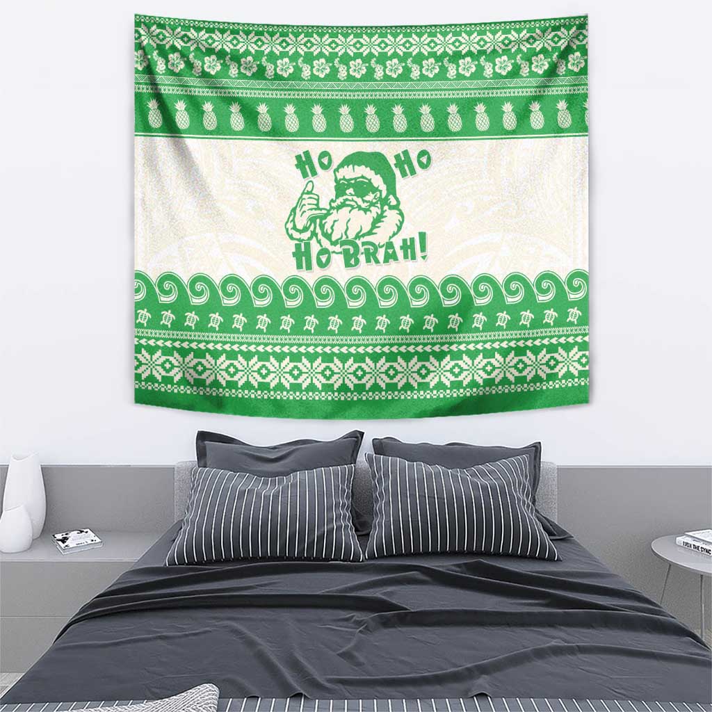 Green Mele Kalikimaka Hawaii Tapestry Funny Ho Ho Ho Santa Shaka - Polynesian Pride