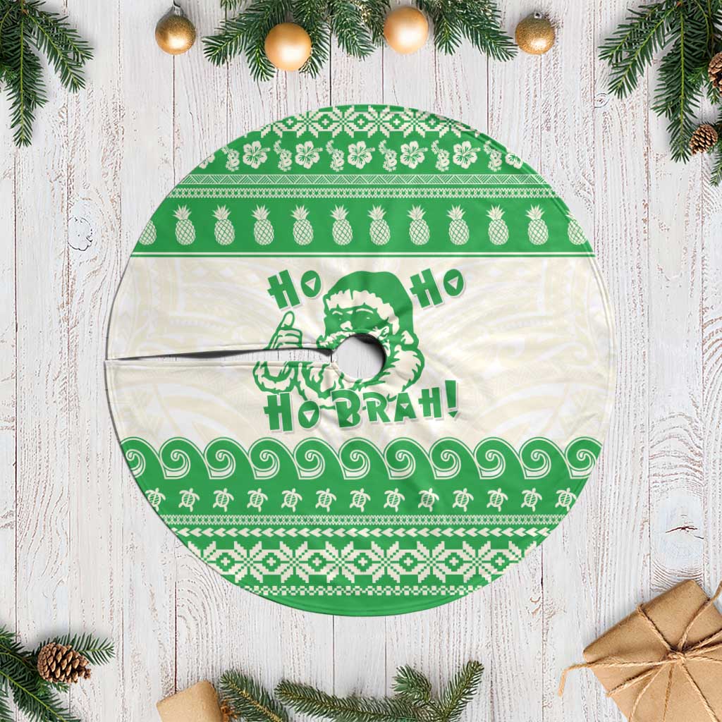 Green Mele Kalikimaka Hawaii Tree Skirt Funny Ho Ho Ho Santa Shaka - Polynesian Pride