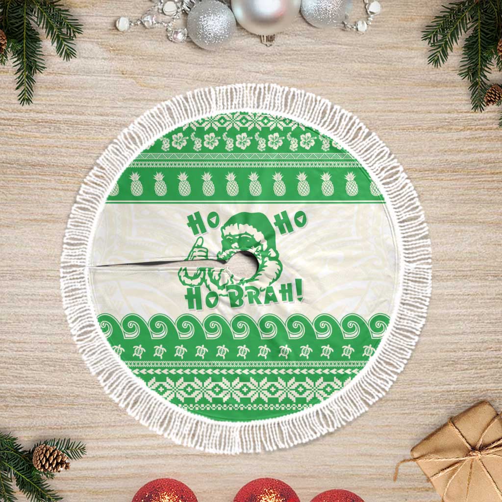 Green Mele Kalikimaka Hawaii Tree Skirt Funny Ho Ho Ho Santa Shaka - Polynesian Pride