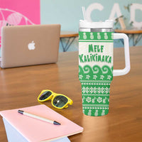 Green Mele Kalikimaka Hawaii Tumbler With Handle Funny Ho Ho Ho Santa Shaka - Polynesian Pride