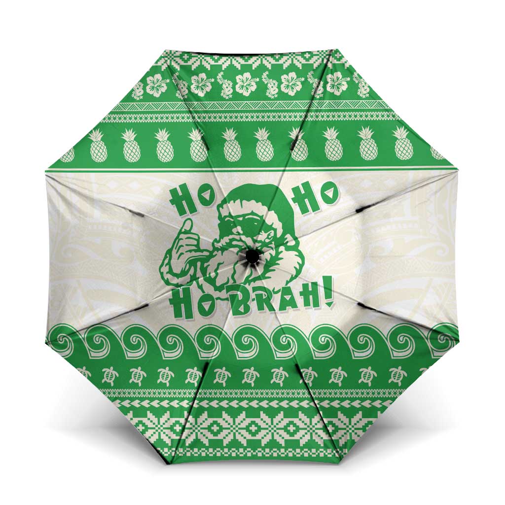 Green Mele Kalikimaka Hawaii Umbrella Funny Ho Ho Ho Santa Shaka - Polynesian Pride