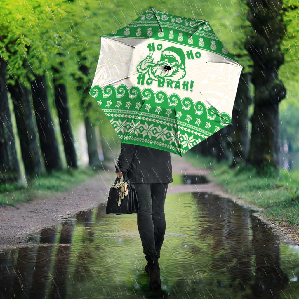 Green Mele Kalikimaka Hawaii Umbrella Funny Ho Ho Ho Santa Shaka - Polynesian Pride