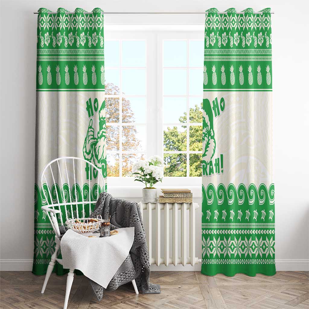 Green Mele Kalikimaka Hawaii Window Curtain Funny Ho Ho Ho Santa Shaka - Polynesian Pride