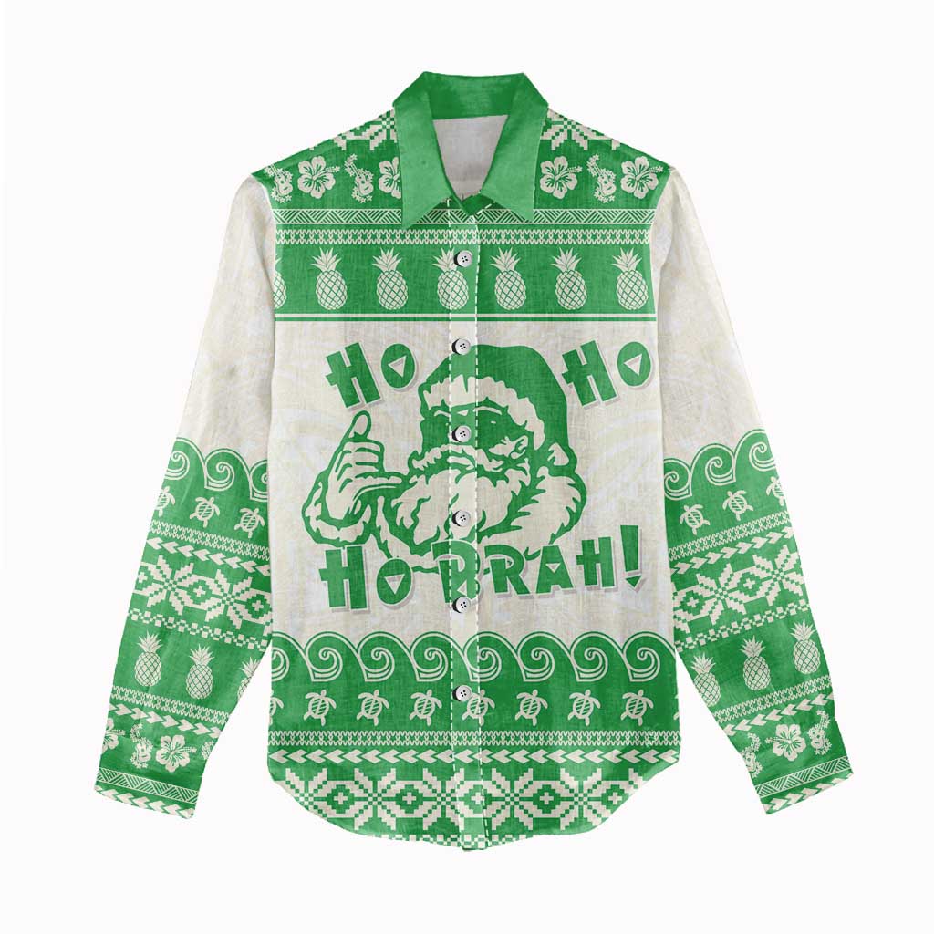 Green Mele Kalikimaka Hawaii Women Casual Shirt Funny Ho Ho Ho Santa Shaka - Polynesian Pride