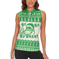 Green Mele Kalikimaka Hawaii Women Sleeveless Polo Shirt Funny Ho Ho Ho Santa Shaka - Polynesian Pride