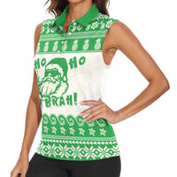 Green Mele Kalikimaka Hawaii Women Sleeveless Polo Shirt Funny Ho Ho Ho Santa Shaka - Polynesian Pride