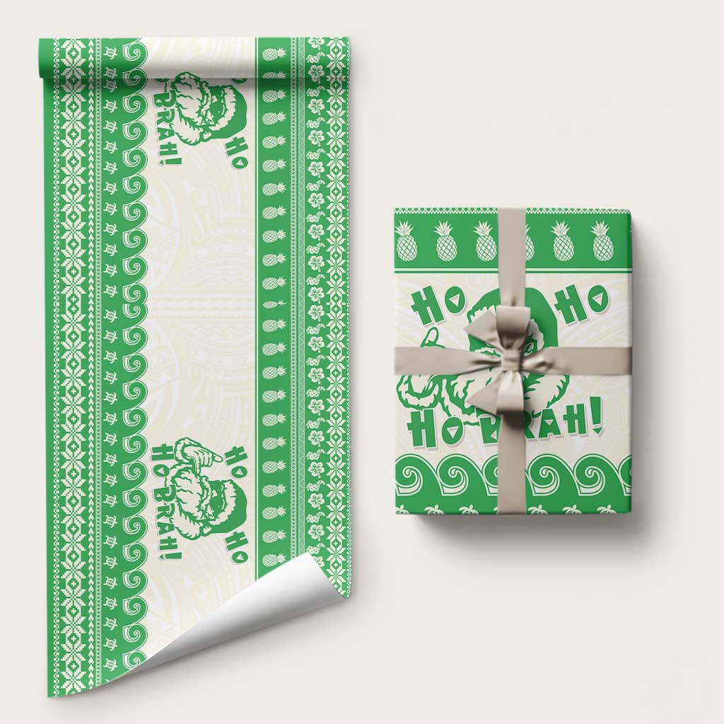 Green Mele Kalikimaka Hawaii Wrapping Paper Funny Ho Ho Ho Santa Shaka - Polynesian Pride