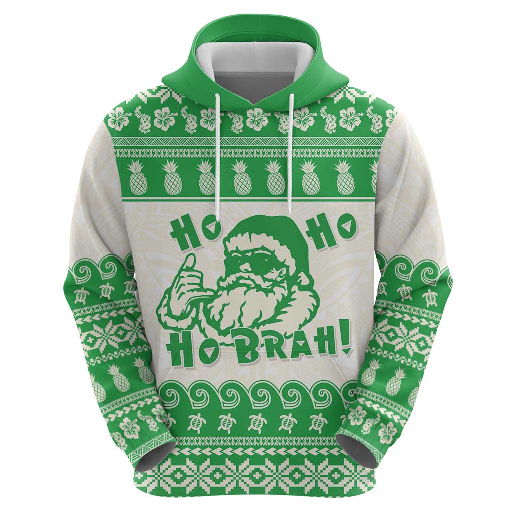 Green Mele Kalikimaka Hawaii Zip Hoodie Funny Ho Ho Ho Santa Shaka - Polynesian Pride