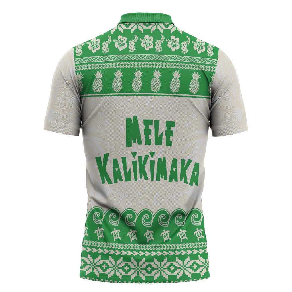 Green Mele Kalikimaka Hawaii Zipper Polo Shirt Funny Ho Ho Ho Santa Shaka - Polynesian Pride