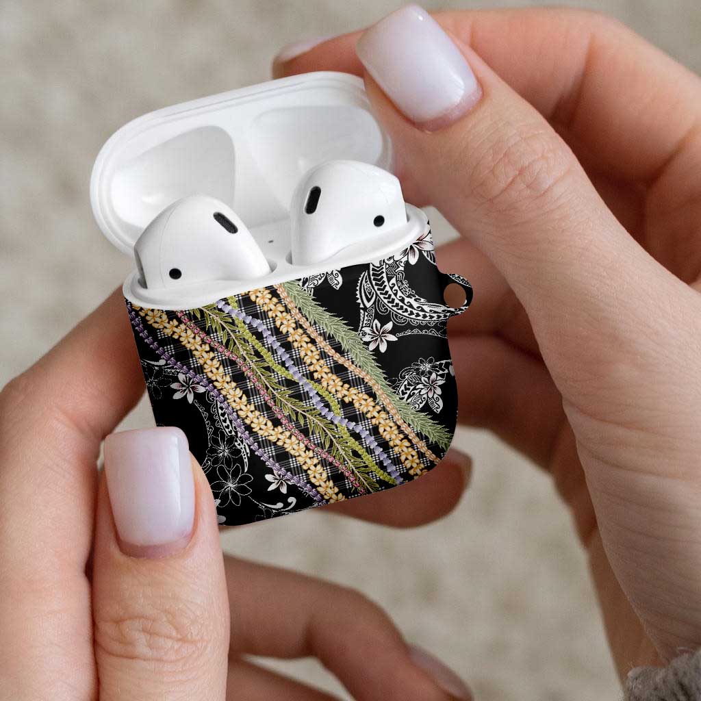 Black Palaka Hawaii Leis AirPods Case Hawaiian-plaid Elegant Tropical Vibes - Polynesian Pride