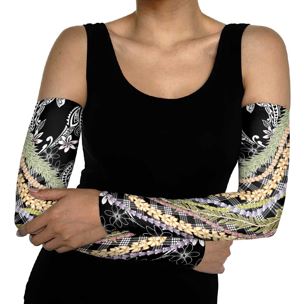 Black Palaka Hawaii Leis Arm Sleeves Hawaiian-plaid Elegant Tropical Vibes - Polynesian Pride