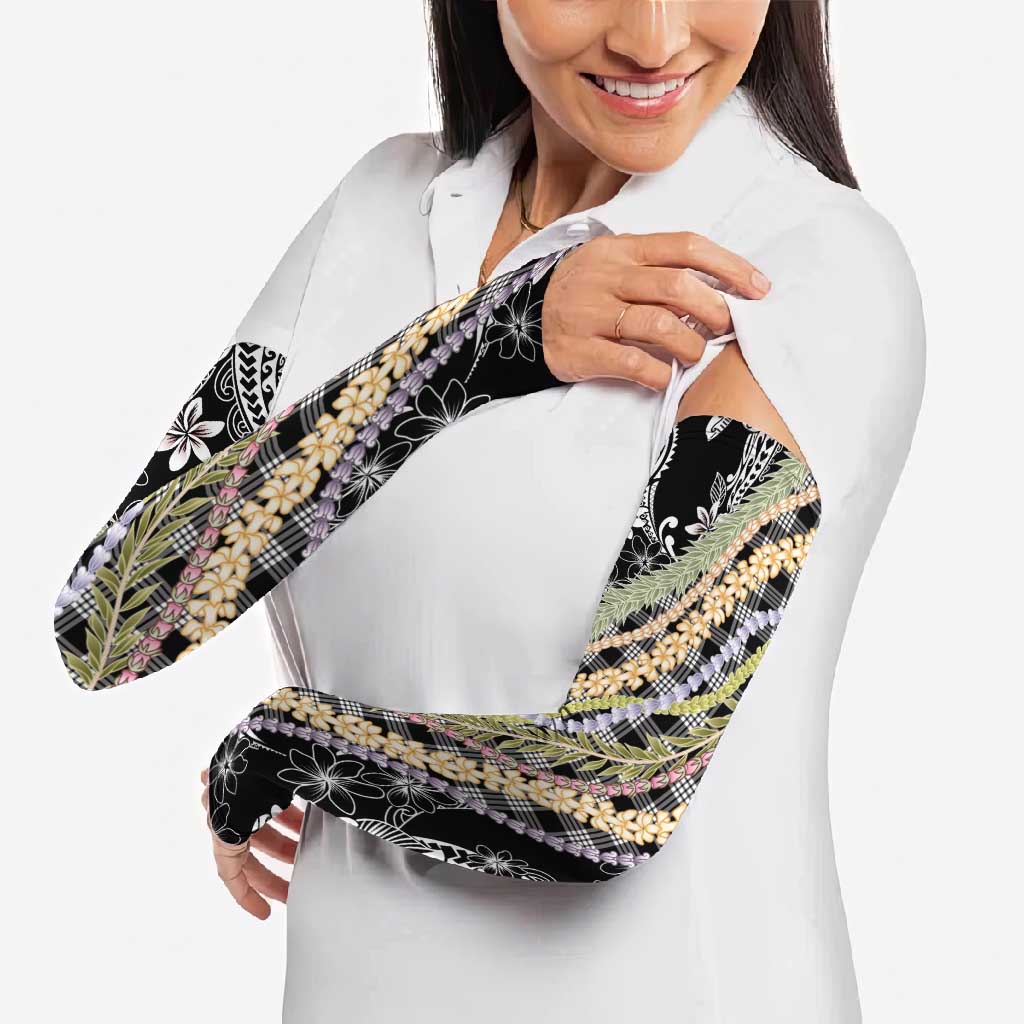 Black Palaka Hawaii Leis Arm Sleeves Hawaiian-plaid Elegant Tropical Vibes - Polynesian Pride
