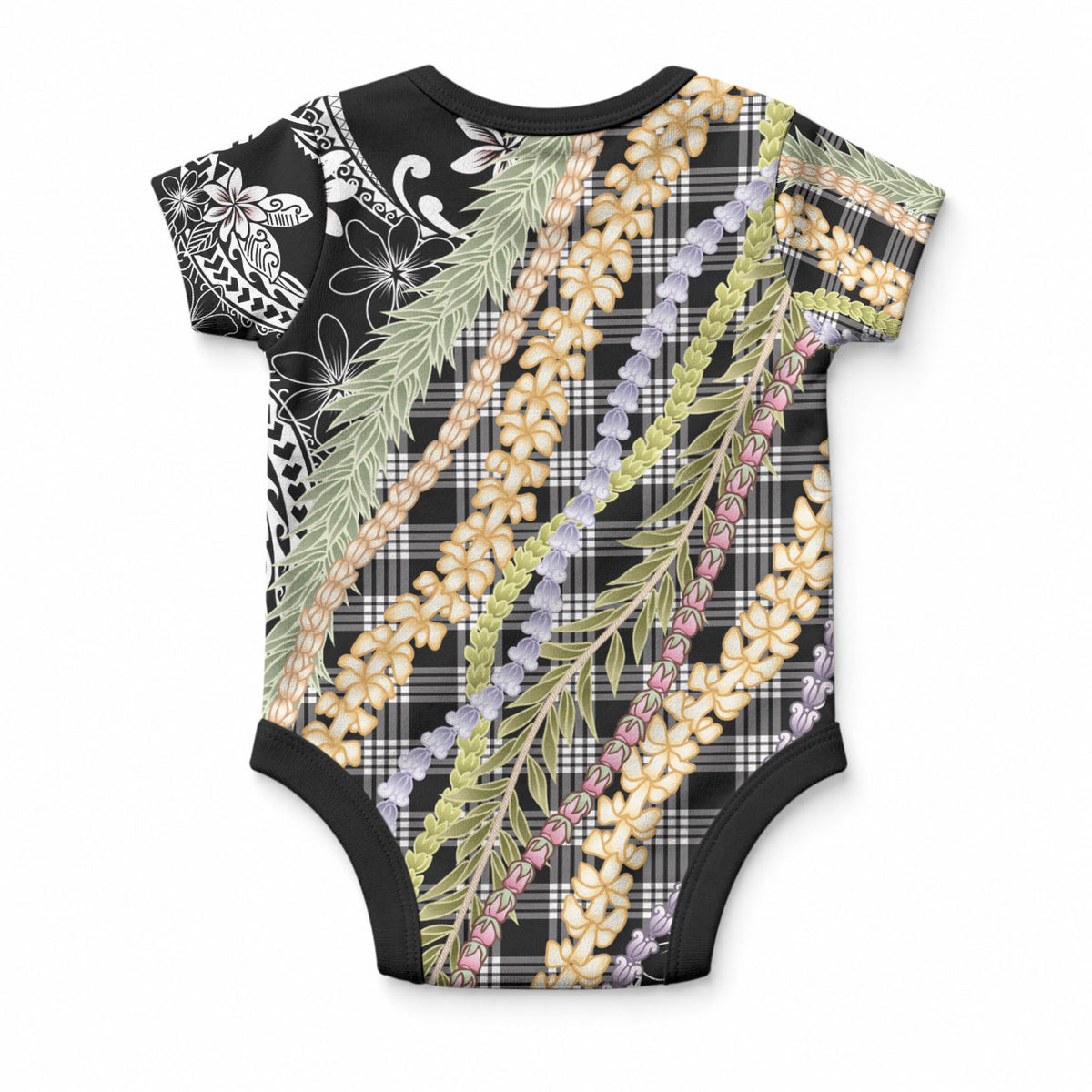 Black Palaka Hawaii Leis Baby Onesie Hawaiian-plaid Elegant Tropical Vibes