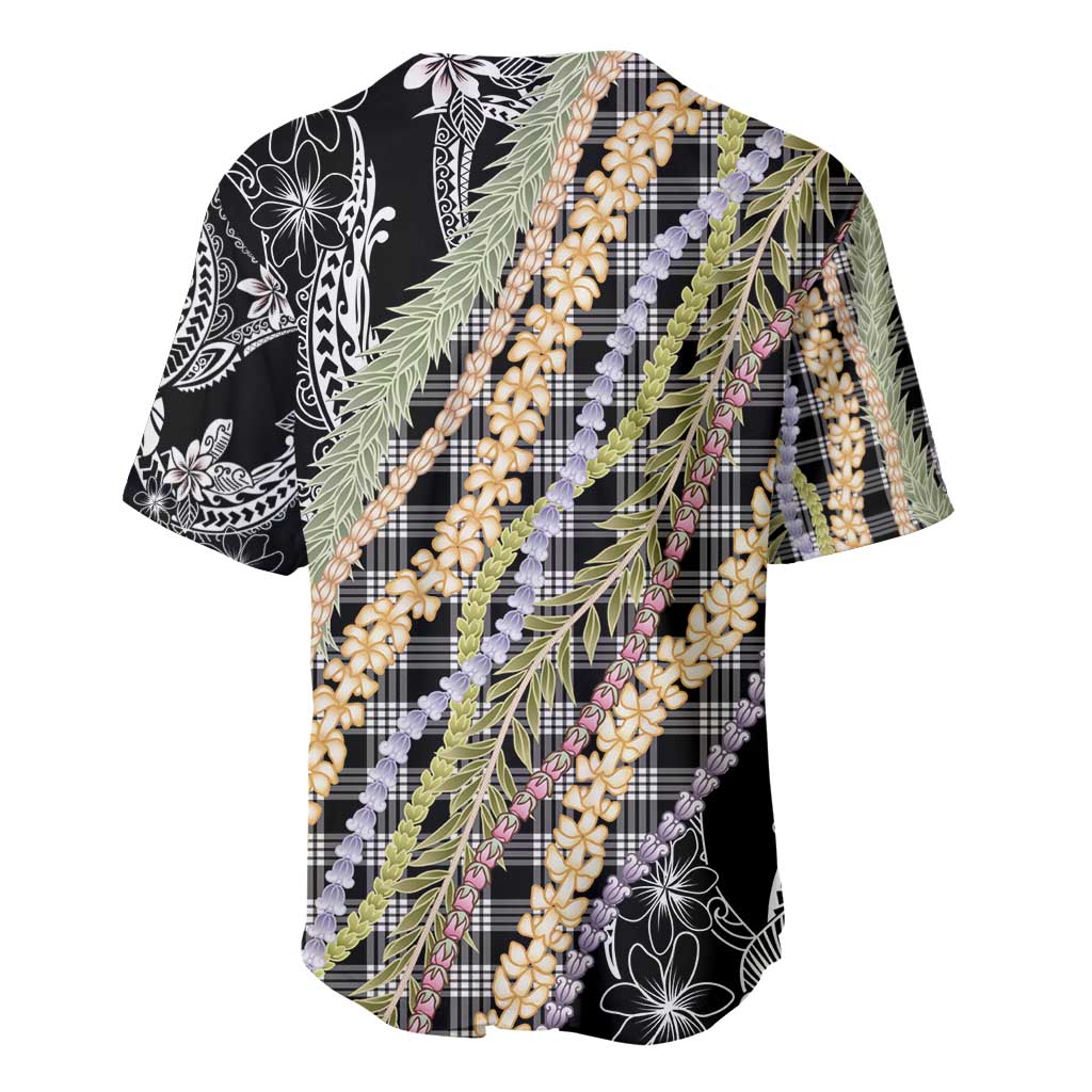 Black Palaka Hawaii Leis Baseball Jersey Hawaiian-plaid Elegant Tropical Vibes - Polynesian Pride