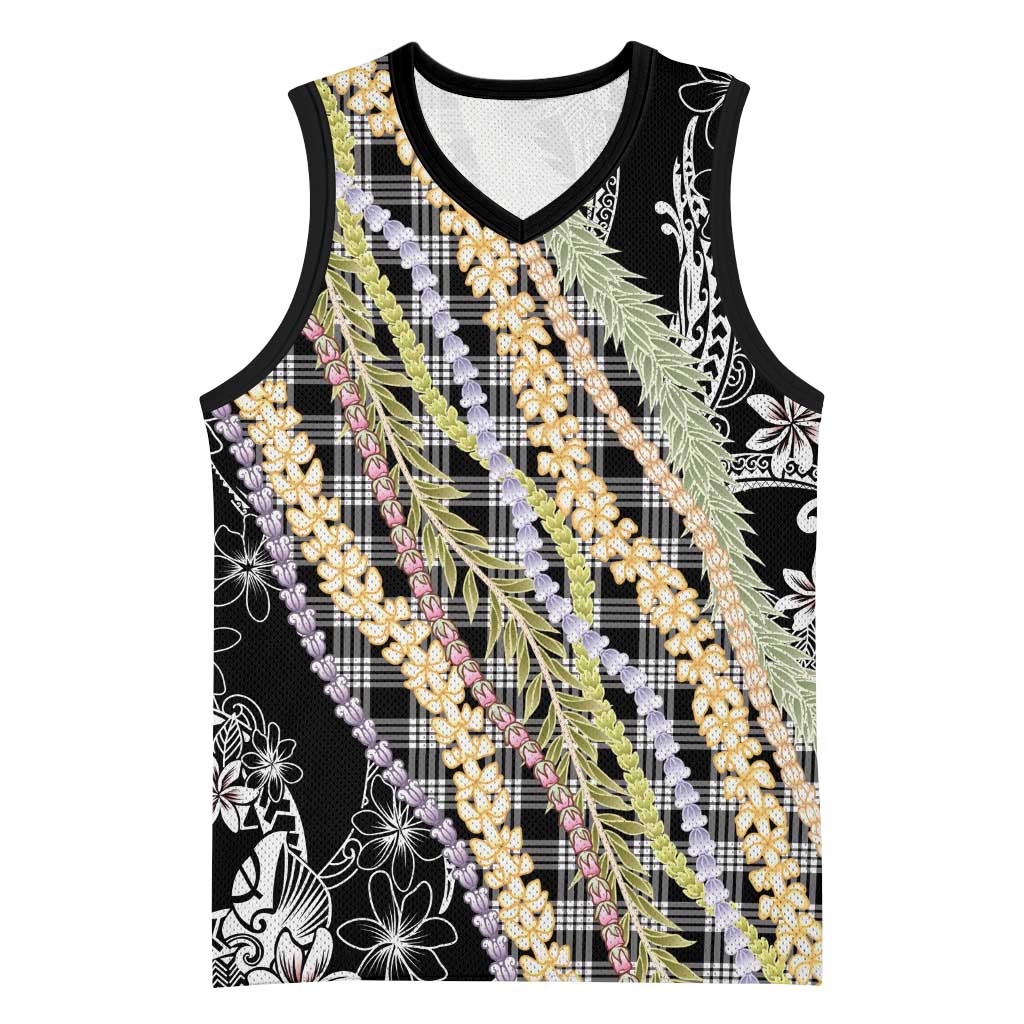 Black Palaka Hawaii Leis Basketball Jersey Hawaiian-plaid Elegant Tropical Vibes - Polynesian Pride