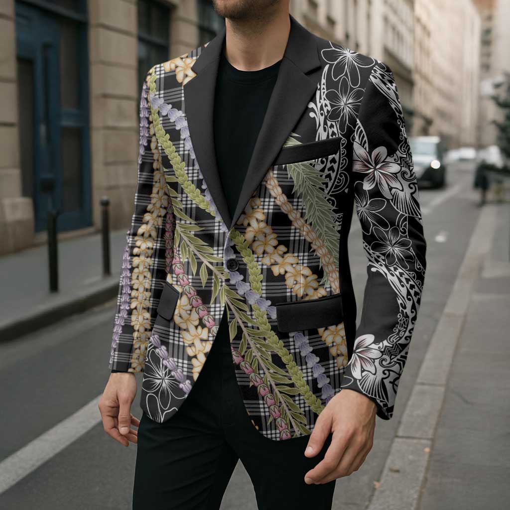 Black Palaka Hawaii Leis Blazer Hawaiian-plaid Elegant Tropical Vibes - Polynesian Pride