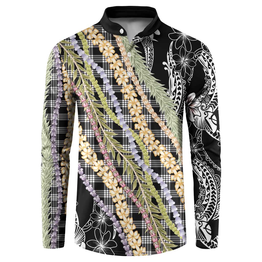 Black Palaka Hawaii Leis Button Sweatshirt Hawaiian-plaid Elegant Tropical Vibes - Polynesian Pride