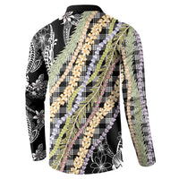 Black Palaka Hawaii Leis Button Sweatshirt Hawaiian-plaid Elegant Tropical Vibes - Polynesian Pride