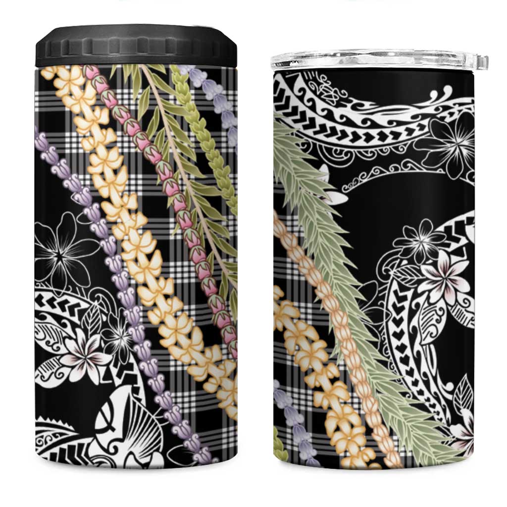 Black Palaka Hawaii Leis 4 in 1 Can Cooler Tumbler Hawaiian-plaid Elegant Tropical Vibes - Polynesian Pride