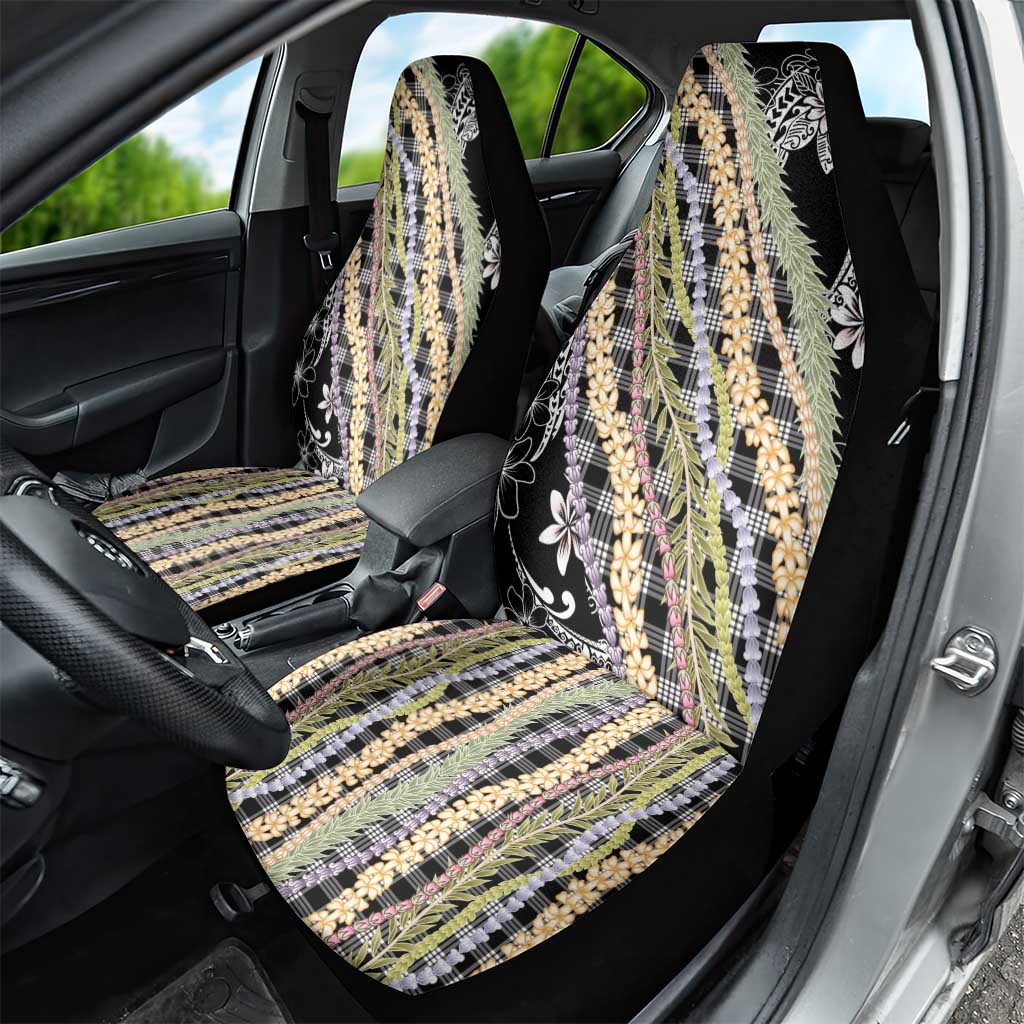Black Palaka Hawaii Leis Car Seat Cover Hawaiian-plaid Elegant Tropical Vibes - Polynesian Pride