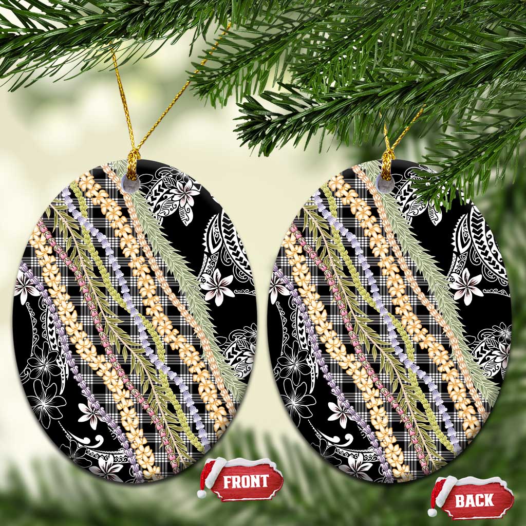 Black Palaka Hawaii Leis Ceramic Ornament Hawaiian-plaid Elegant Tropical Vibes - Polynesian Pride