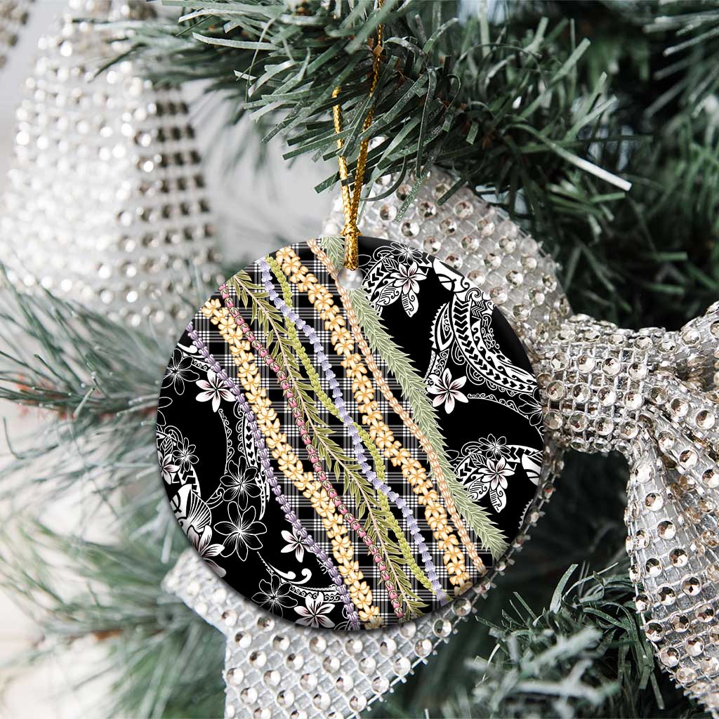 Black Palaka Hawaii Leis Ceramic Ornament Hawaiian-plaid Elegant Tropical Vibes - Polynesian Pride