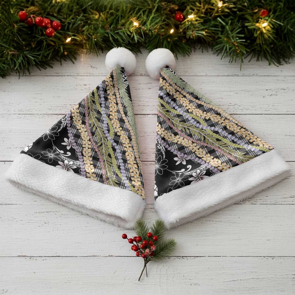 Black Palaka Hawaii Leis Christmas Santa Hat Hawaiian-plaid Elegant Tropical Vibes - Polynesian Pride