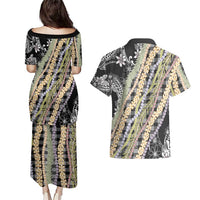 Black Palaka Hawaii Leis Couples Matching Puletasi and Hawaiian Shirt Hawaiian-plaid Elegant Tropical Vibes LT14 - Polynesian Pride