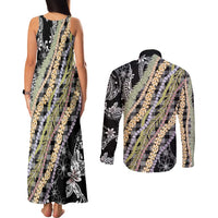 Black Palaka Hawaii Leis Couples Matching Tank Maxi Dress and Long Sleeve Button Shirt Hawaiian-plaid Elegant Tropical Vibes - Polynesian Pride