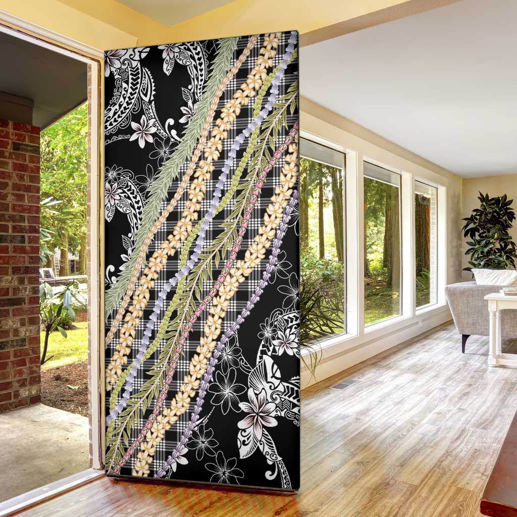 Black Palaka Hawaii Leis Door Cover Hawaiian-plaid Elegant Tropical Vibes - Polynesian Pride