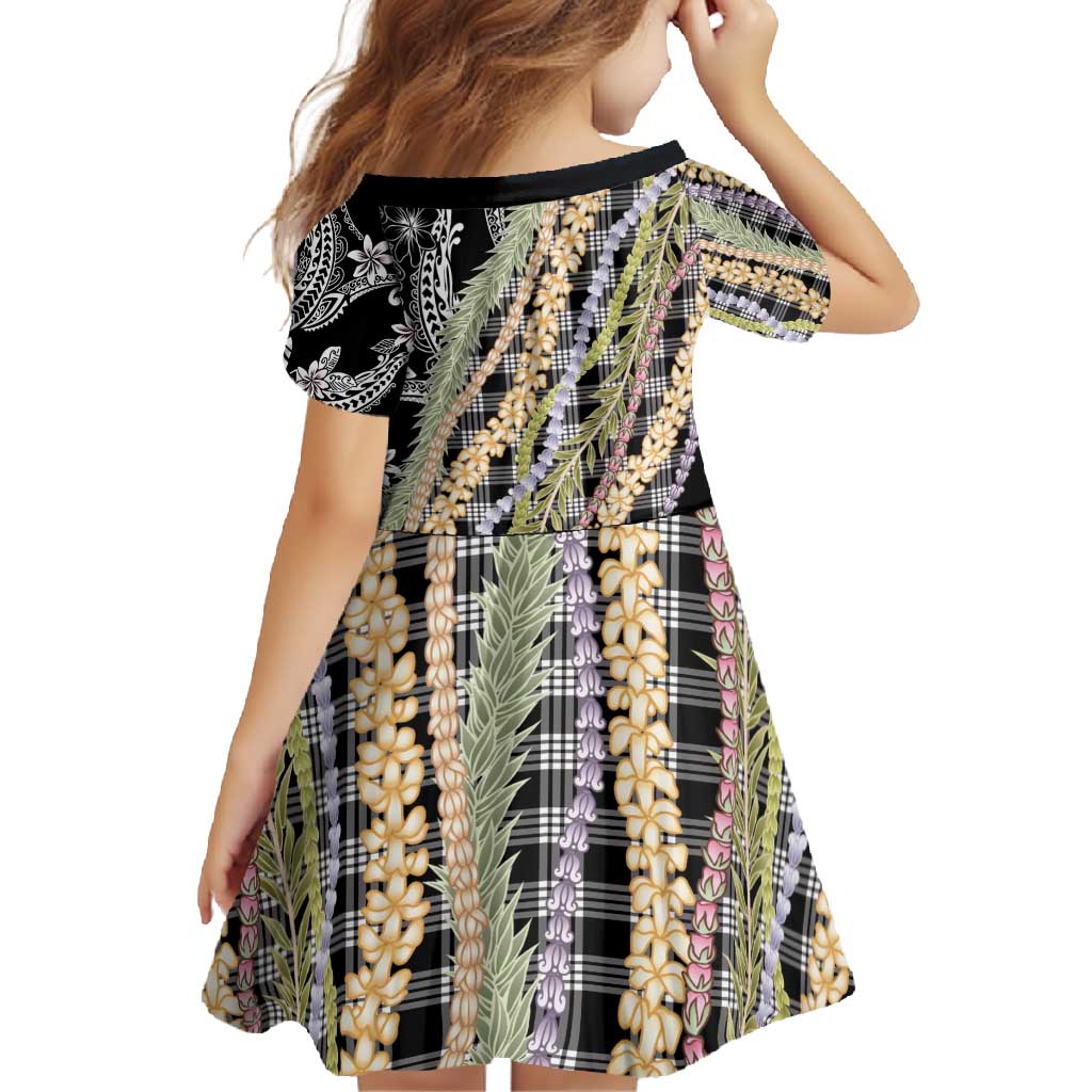 Black Palaka Hawaii Leis Family Matching Off Shoulder Maxi Dress and Hawaiian Shirt Hawaiian-plaid Elegant Tropical Vibes - Polynesian Pride