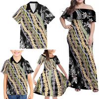 Black Palaka Hawaii Leis Family Matching Off Shoulder Maxi Dress and Hawaiian Shirt Hawaiian-plaid Elegant Tropical Vibes - Polynesian Pride