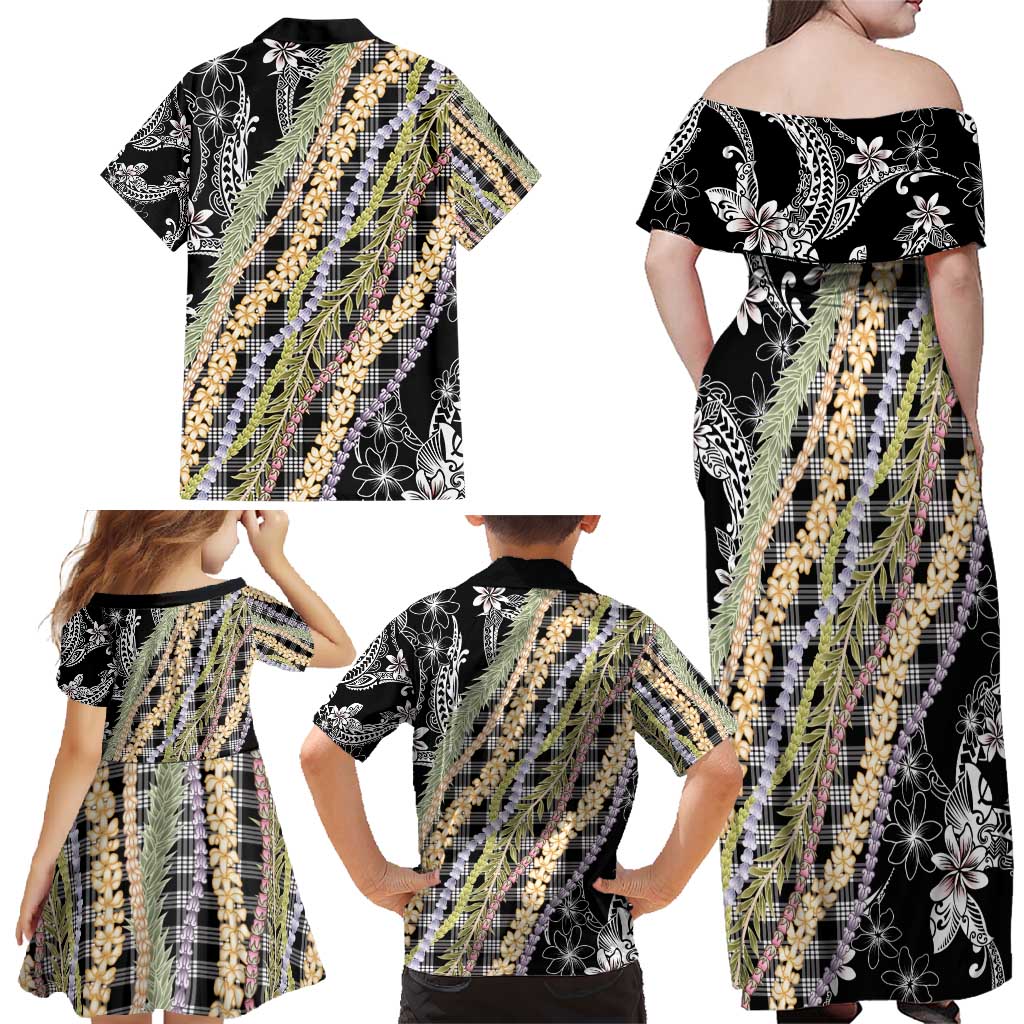 Black Palaka Hawaii Leis Family Matching Off Shoulder Maxi Dress and Hawaiian Shirt Hawaiian-plaid Elegant Tropical Vibes - Polynesian Pride