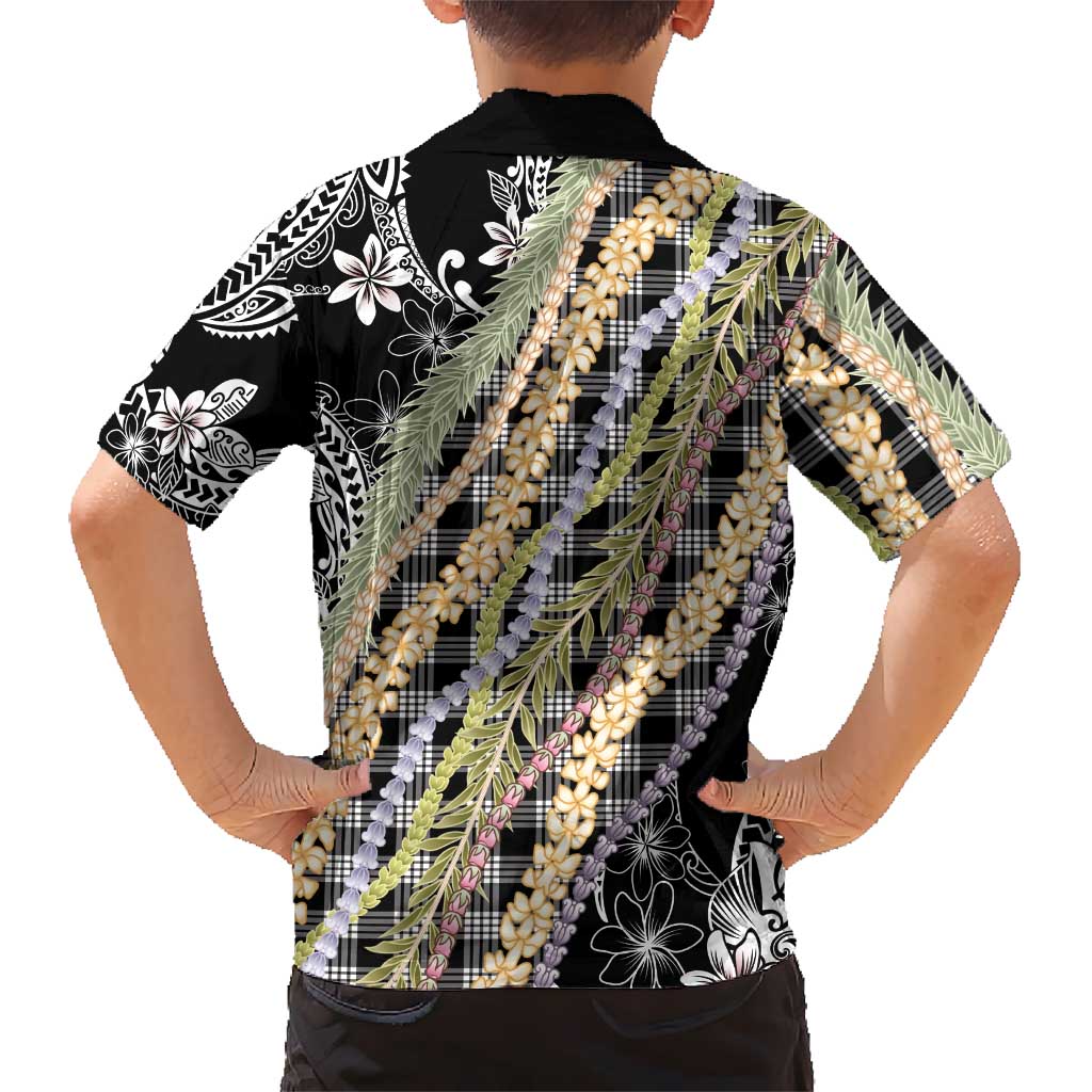 Black Palaka Hawaii Leis Family Matching Puletasi and Hawaiian Shirt Hawaiian-plaid Elegant Tropical Vibes - Polynesian Pride