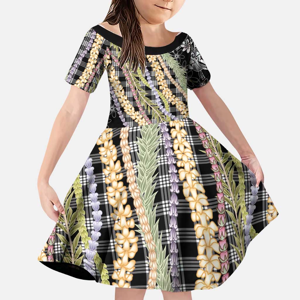 Black Palaka Hawaii Leis Family Matching Puletasi and Hawaiian Shirt Hawaiian-plaid Elegant Tropical Vibes - Polynesian Pride