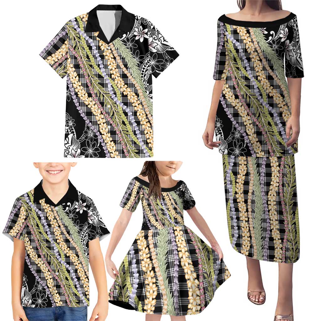 Black Palaka Hawaii Leis Family Matching Puletasi and Hawaiian Shirt Hawaiian-plaid Elegant Tropical Vibes - Polynesian Pride