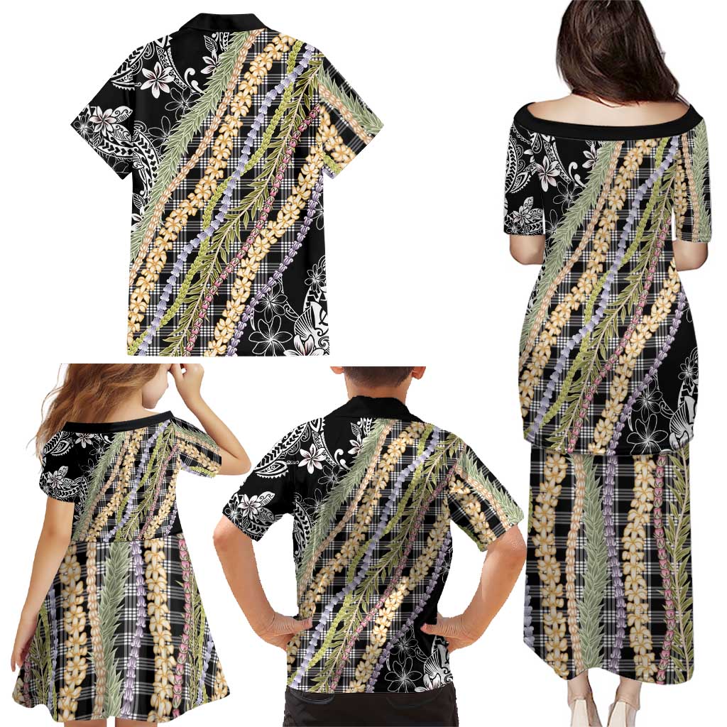 Black Palaka Hawaii Leis Family Matching Puletasi and Hawaiian Shirt Hawaiian-plaid Elegant Tropical Vibes - Polynesian Pride