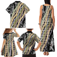 Black Palaka Hawaii Leis Family Matching Tank Maxi Dress and Hawaiian Shirt Hawaiian-plaid Elegant Tropical Vibes - Polynesian Pride