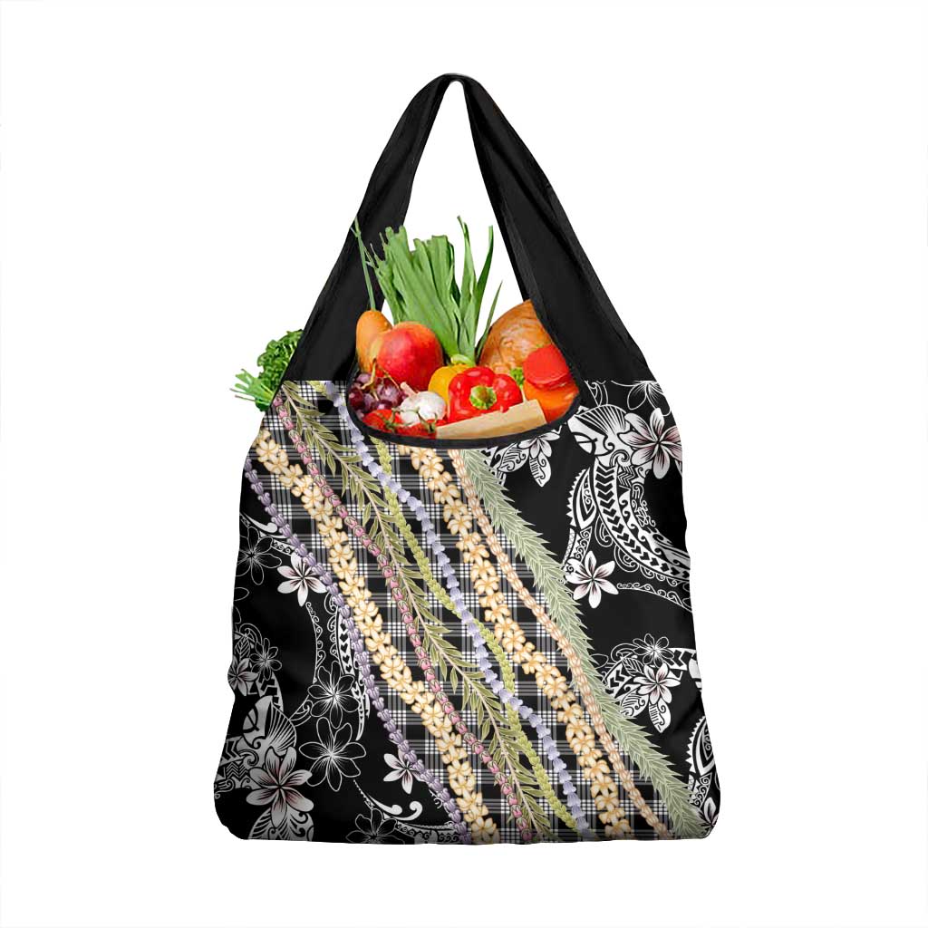 Black Palaka Hawaii Leis Grocery Bag Hawaiian-plaid Elegant Tropical Vibes - Polynesian Pride