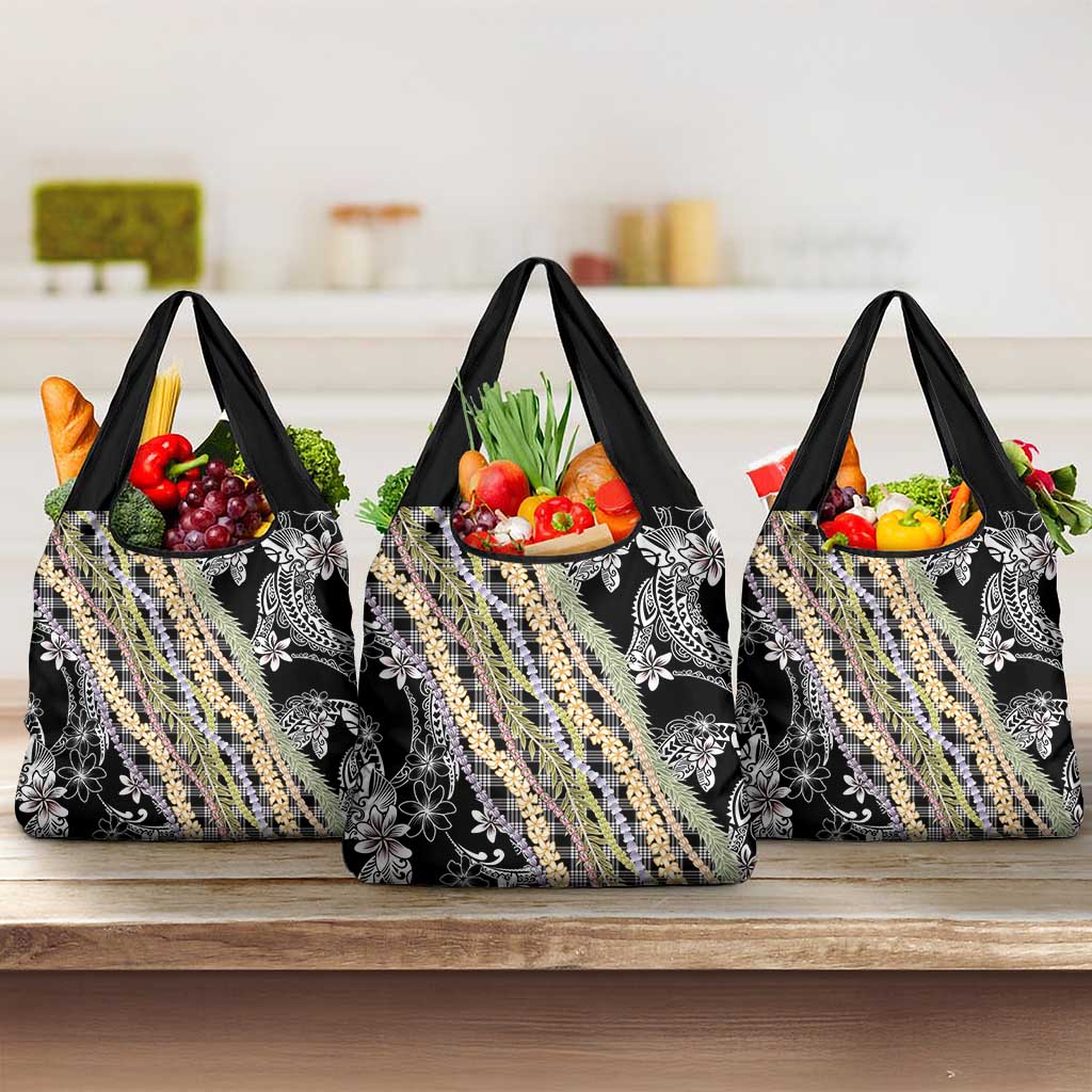 Black Palaka Hawaii Leis Grocery Bag Hawaiian-plaid Elegant Tropical Vibes - Polynesian Pride
