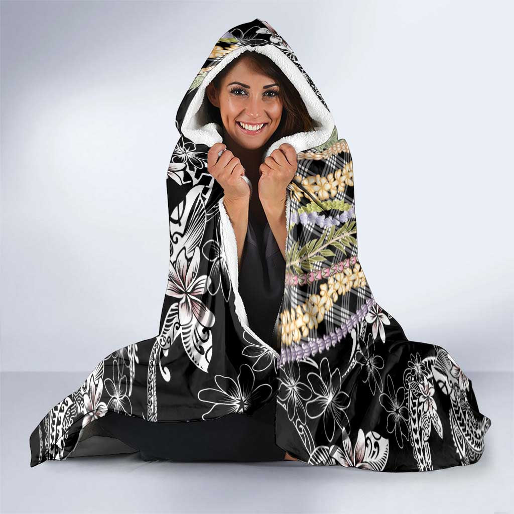 Black Palaka Hawaii Leis Hooded Blanket Hawaiian-plaid Elegant Tropical Vibes - Polynesian Pride