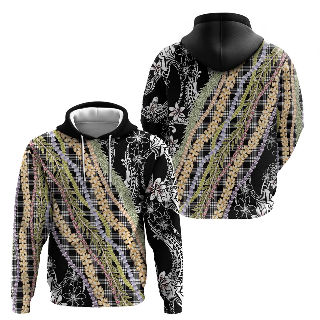 Black Palaka Hawaii Leis Hoodie Hawaiian-plaid Elegant Tropical Vibes - Polynesian Pride