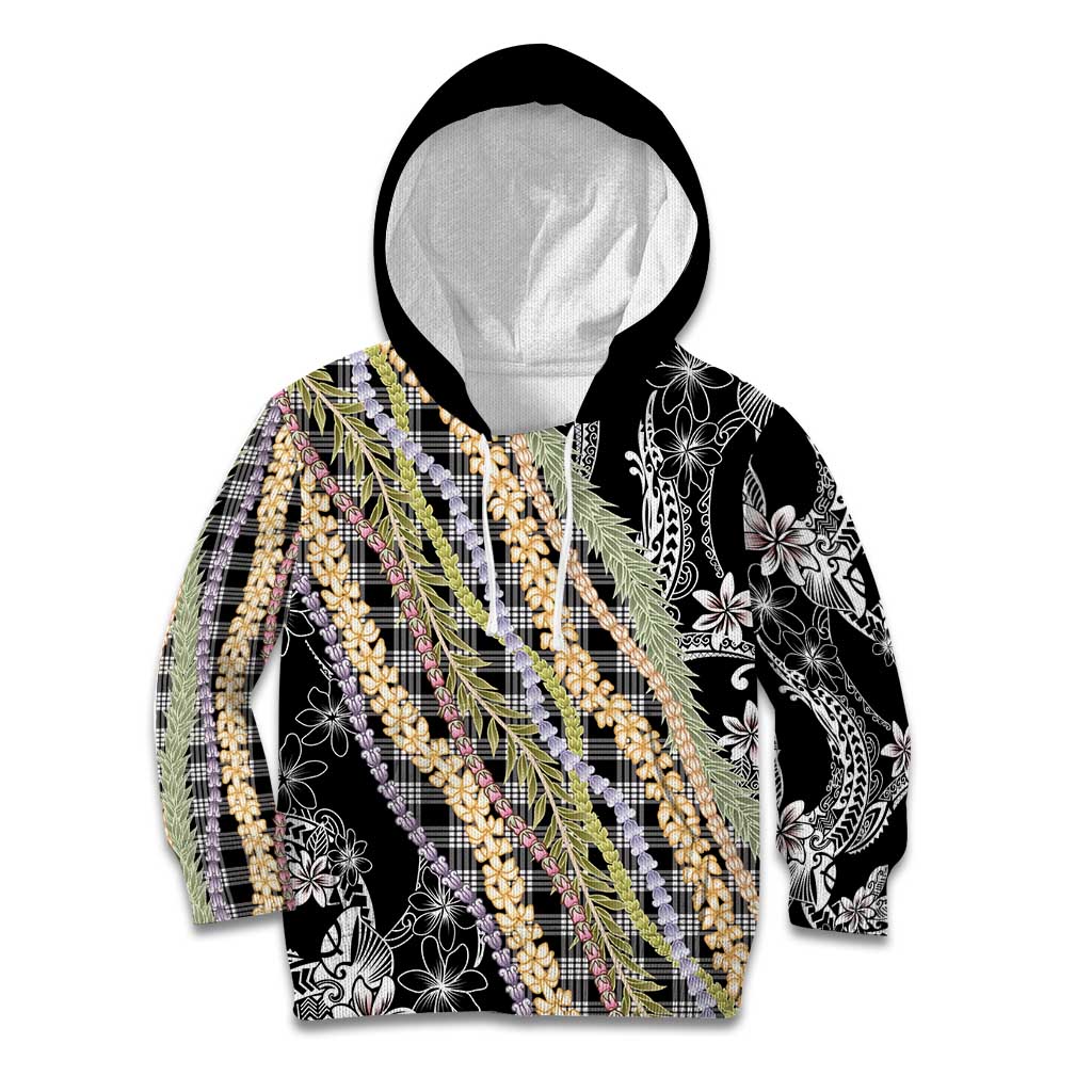 Black Palaka Hawaii Leis Kid Hoodie Hawaiian-plaid Elegant Tropical Vibes - Polynesian Pride