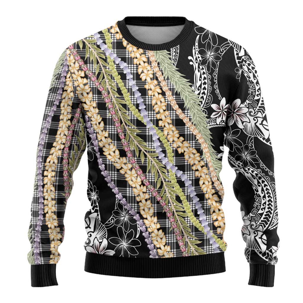 Black Palaka Hawaii Leis Ugly Christmas Sweater Hawaiian-plaid Elegant Tropical Vibes - Polynesian Pride