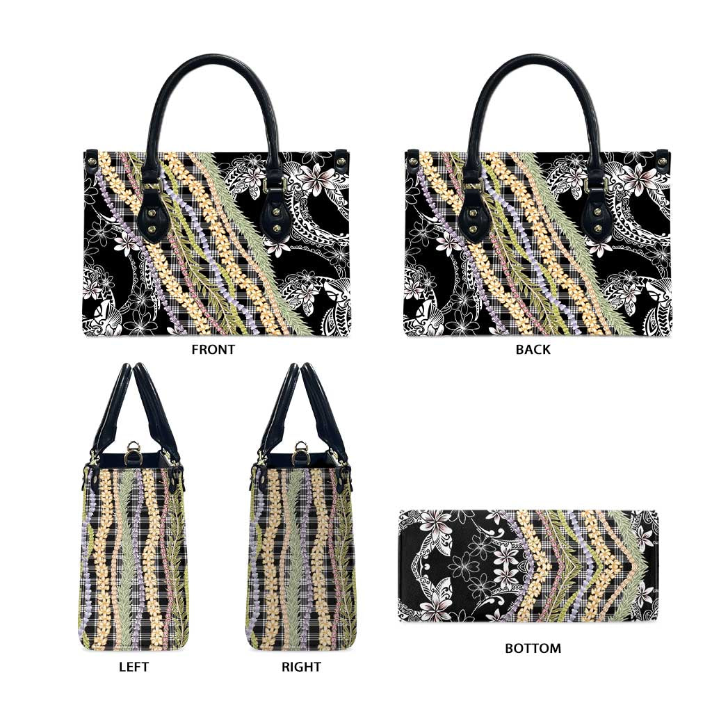 Black Palaka Hawaii Leis Leather Bag Hawaiian-plaid Elegant Tropical Vibes - Polynesian Pride