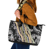 Black Palaka Hawaii Leis Leather Tote Bag Hawaiian-plaid Elegant Tropical Vibes - Polynesian Pride