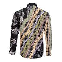 Black Palaka Hawaii Leis Long Sleeve Button Shirt Hawaiian-plaid Elegant Tropical Vibes - Polynesian Pride